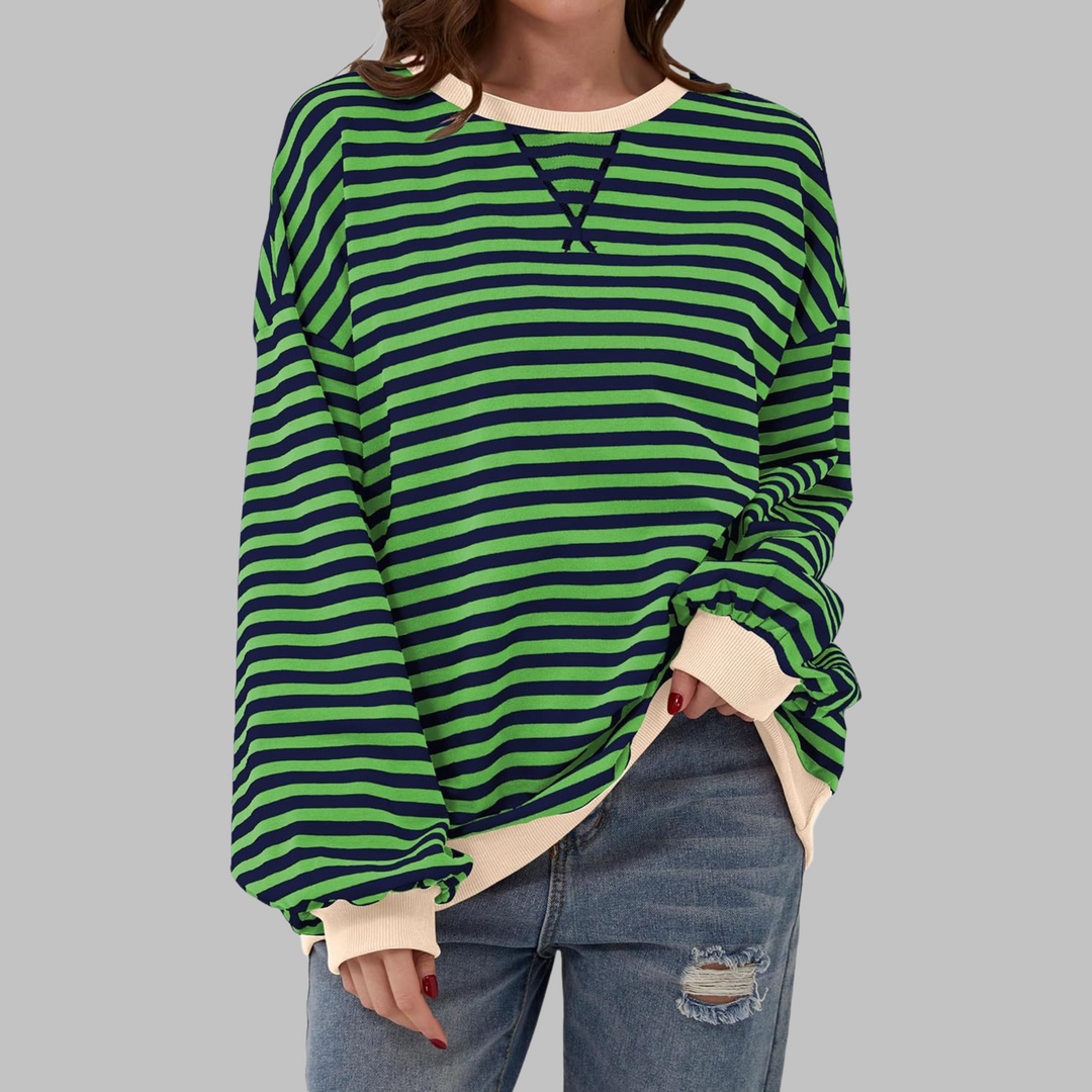 Trui dames | Groen gestreept oversized model met ronde hals