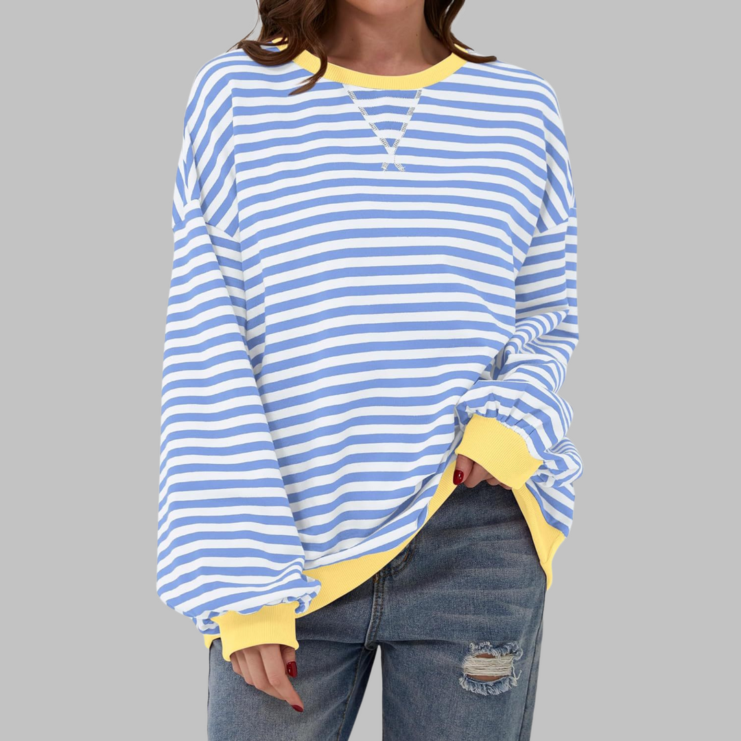 Trui dames | Groen gestreept oversized model met ronde hals