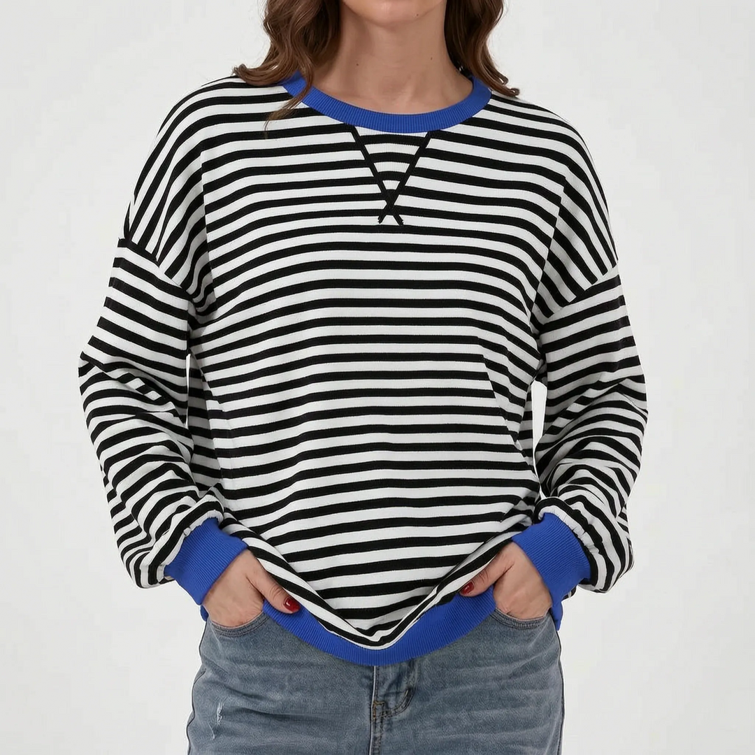 Trui dames | Groen gestreept oversized model met ronde hals