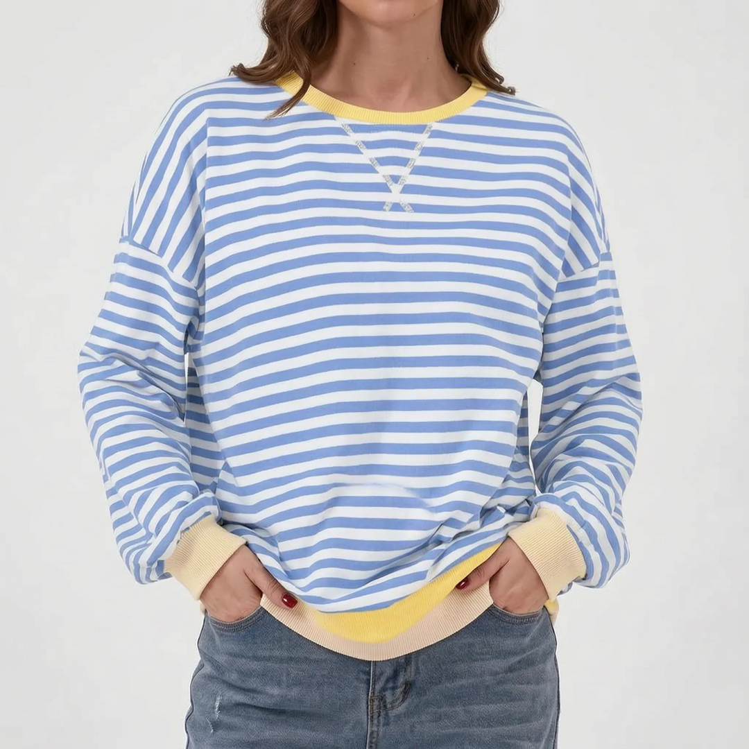 Trui dames | Groen gestreept oversized model met ronde hals