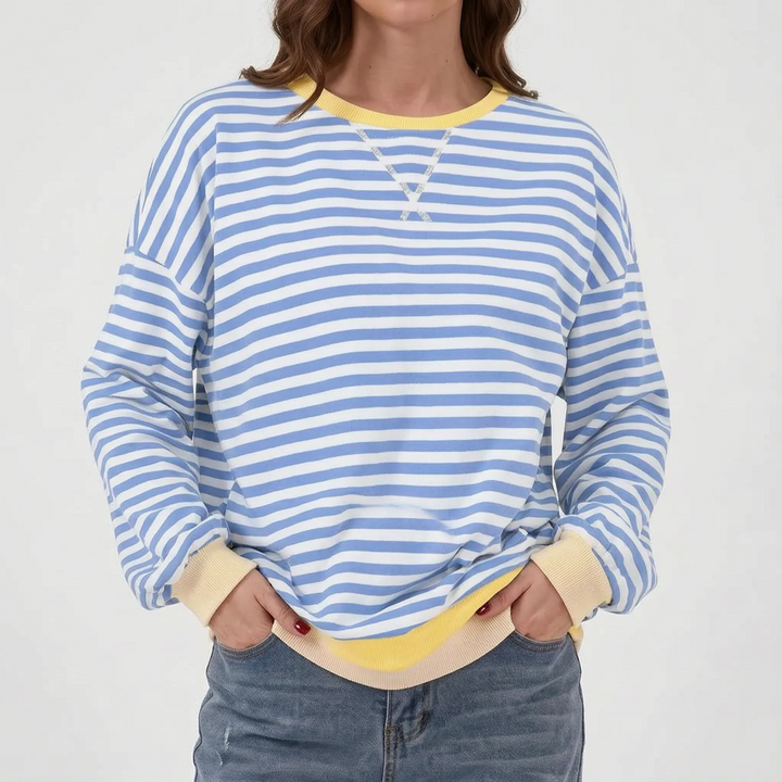 Trui dames | Groen gestreept oversized model met ronde hals