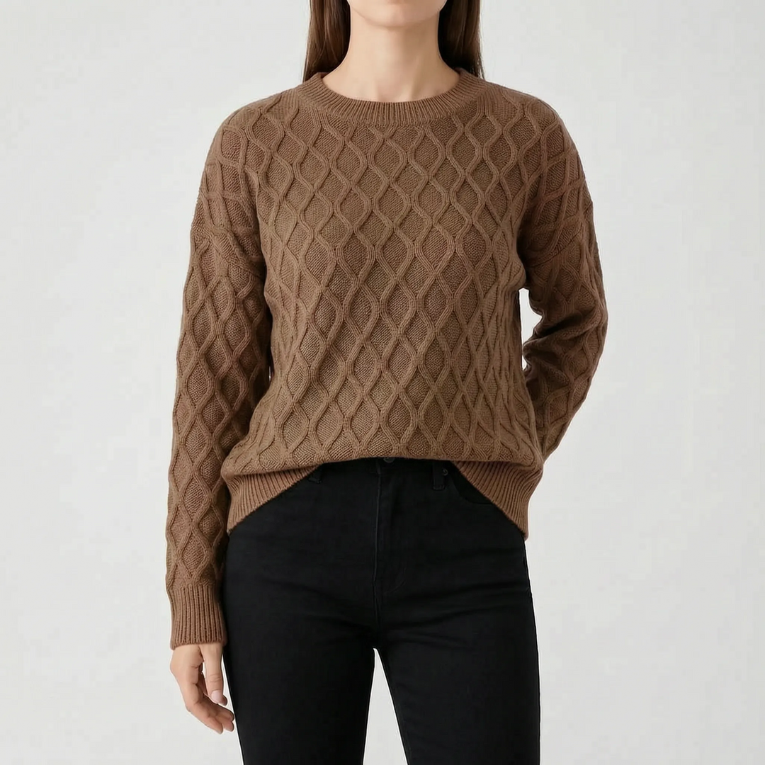 Trui dames | Grofgebreid model met kabelmouwen en ronde hals