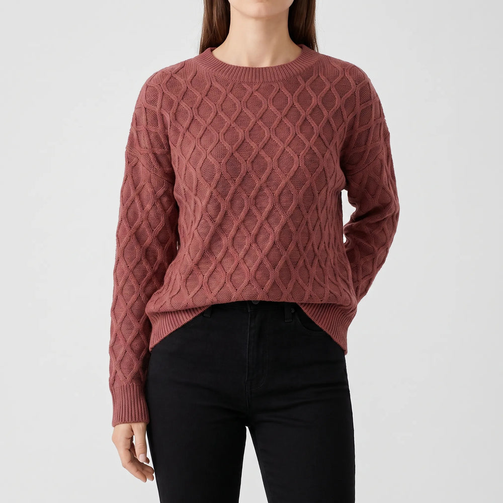Trui dames | Grofgebreid model met kabelmouwen en ronde hals