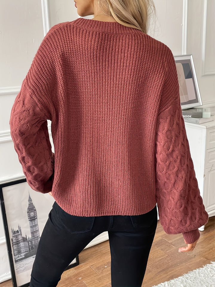 Trui dames | Grofgebreid model met kabelmouwen en ronde hals