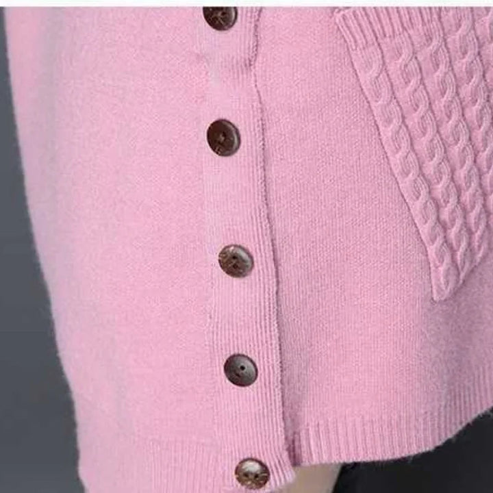 Trui dames | Lang gebreid model met ronde hals en zakken