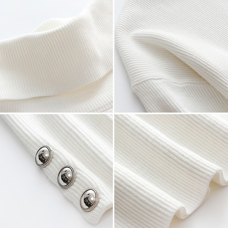 Trui dames | Oversized coltrui met knoopdetails aan mouwen