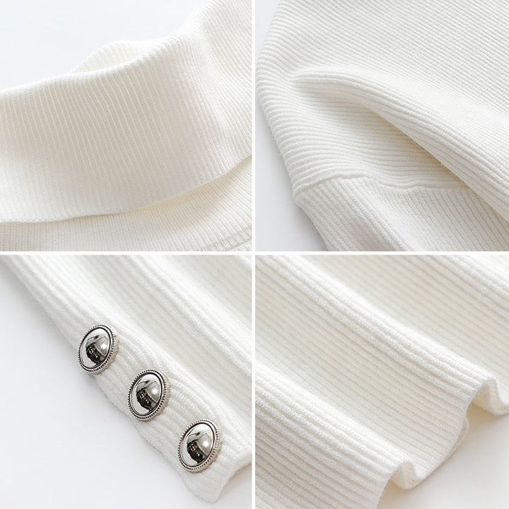 Trui dames | Oversized coltrui met knoopdetails aan mouwen