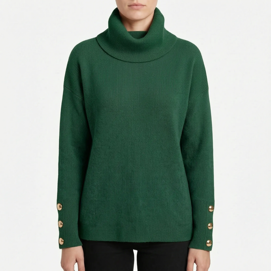 Trui dames | Oversized coltrui met knoopdetails aan mouwen