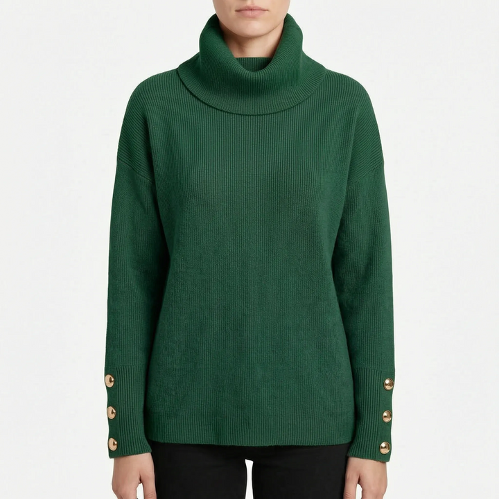 Trui dames | Oversized coltrui met knoopdetails aan mouwen