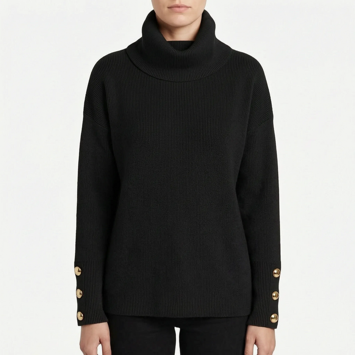 Trui dames | Oversized coltrui met knoopdetails aan mouwen