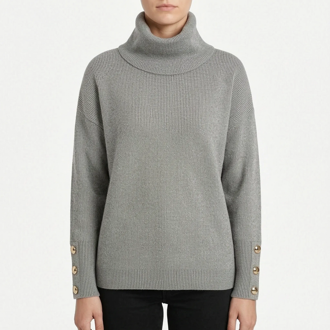 Trui dames | Oversized coltrui met knoopdetails aan mouwen