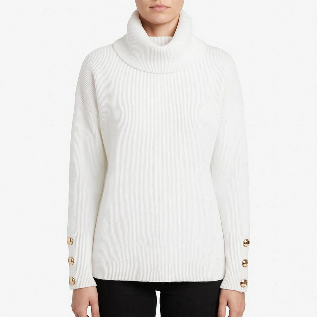 Trui dames | Oversized coltrui met knoopdetails aan mouwen