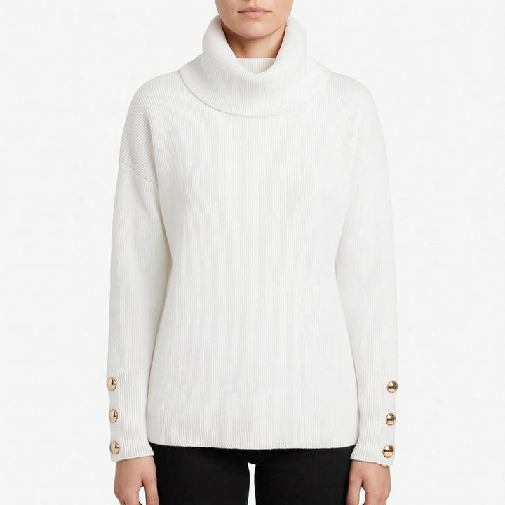 Trui dames | Oversized coltrui met knoopdetails aan mouwen