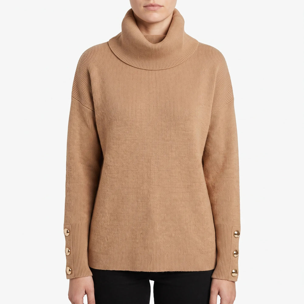 Trui dames | Oversized coltrui met knoopdetails aan mouwen