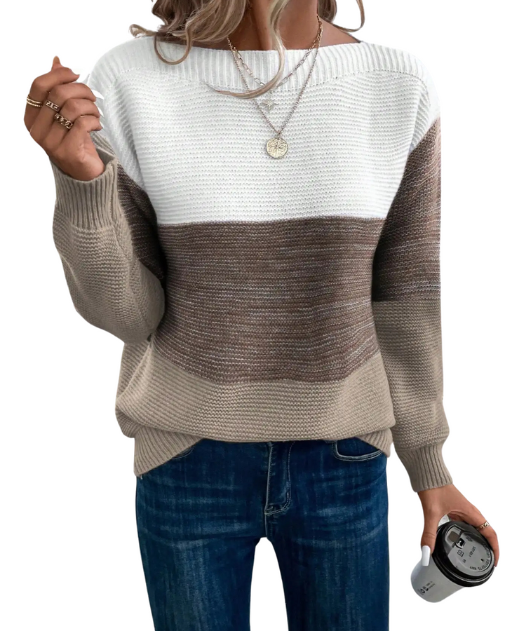 Trui dames | Oversized gebreid model met colourblock patroon