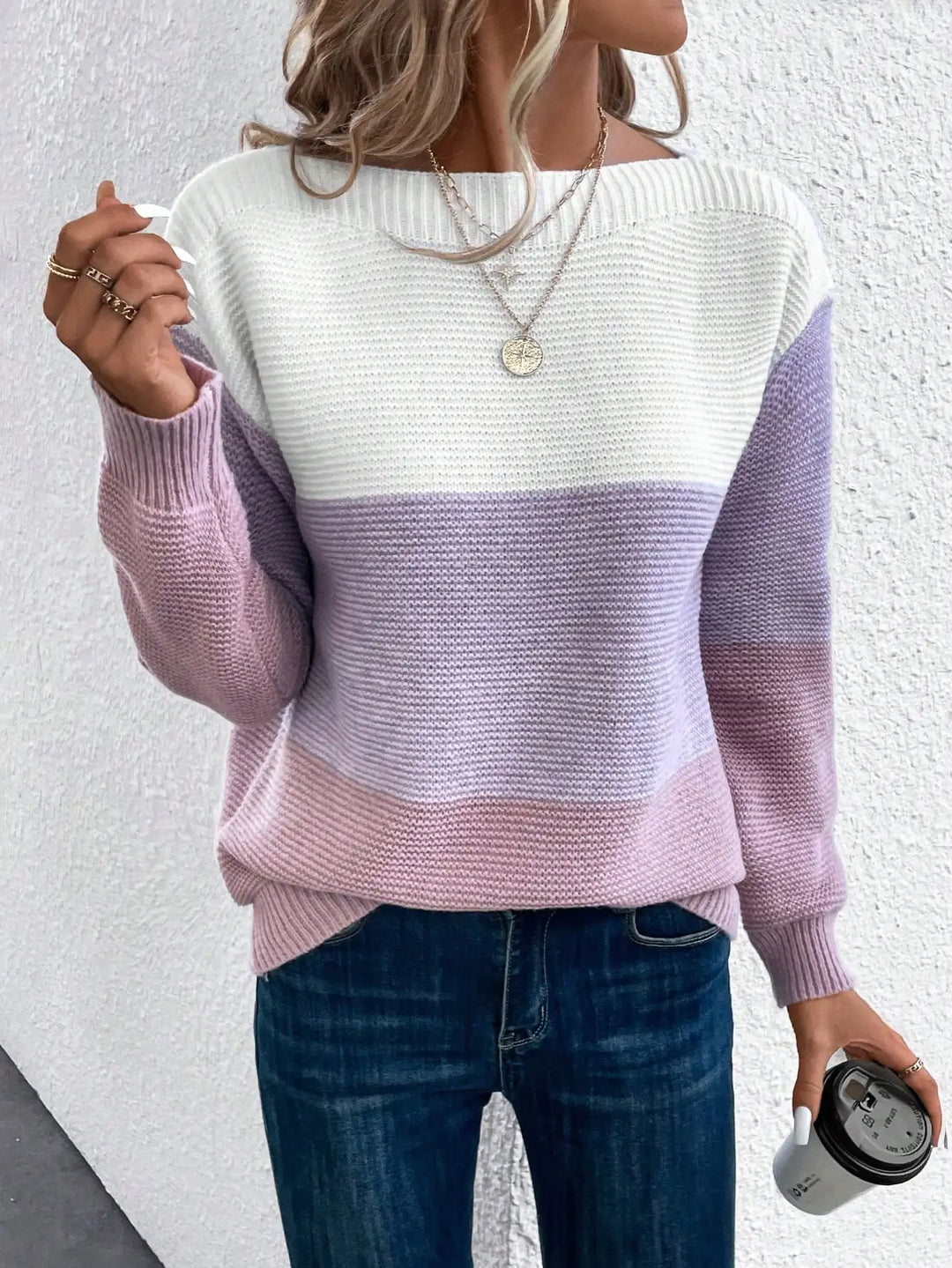 Trui dames | Oversized gebreid model met colourblock patroon