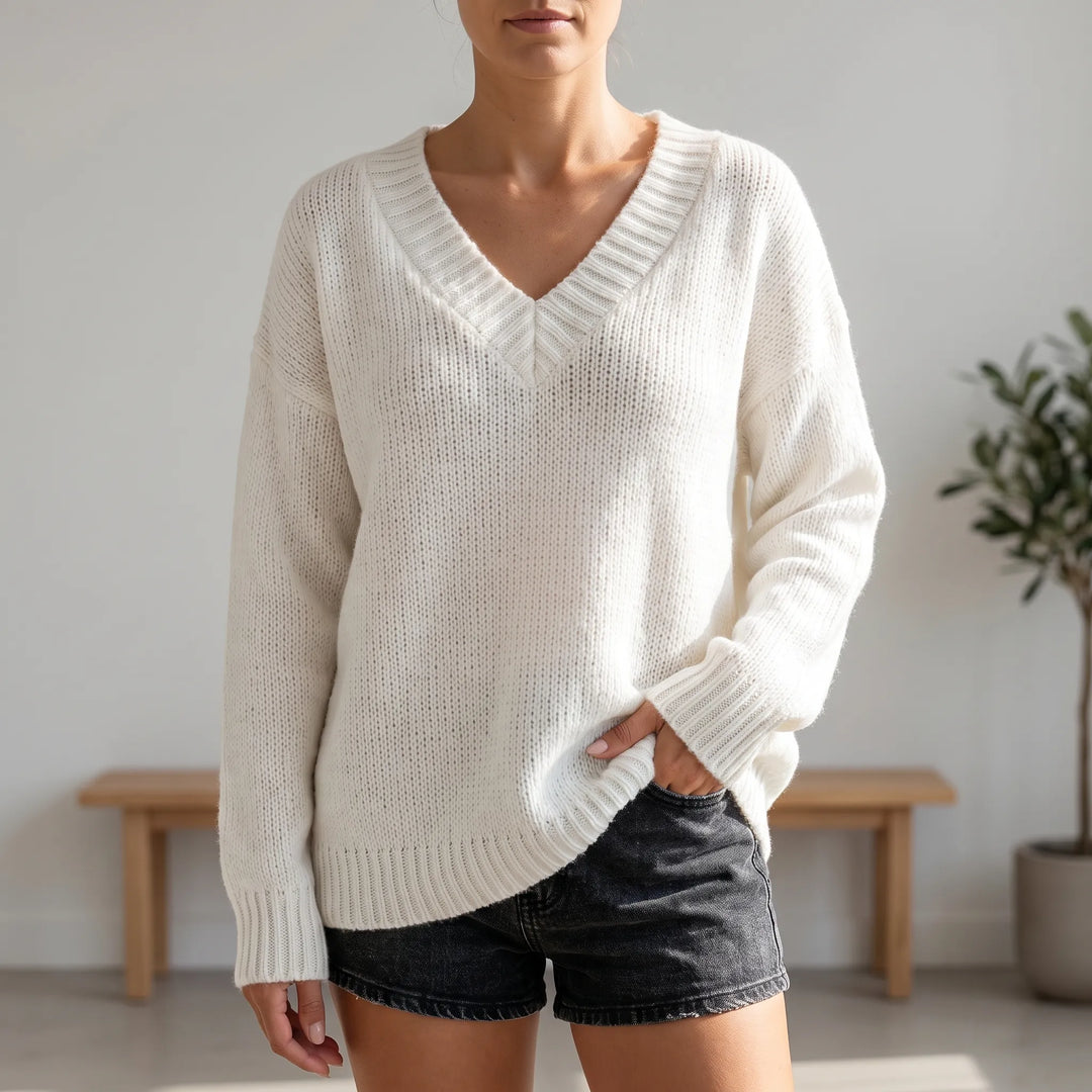 Trui dames | Oversized gebreid model met diepe v-hals