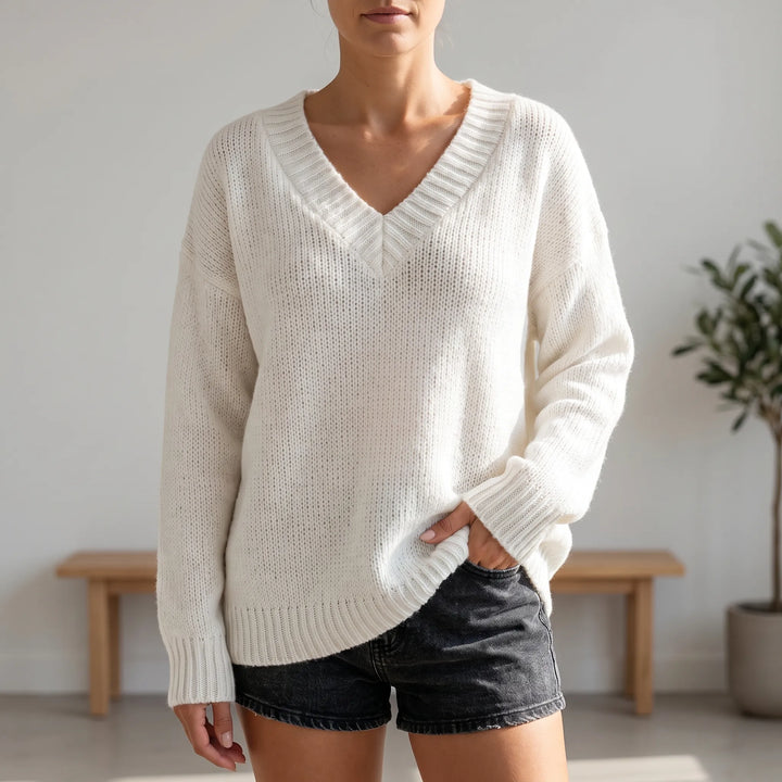 Trui dames | Oversized gebreid model met diepe v-hals
