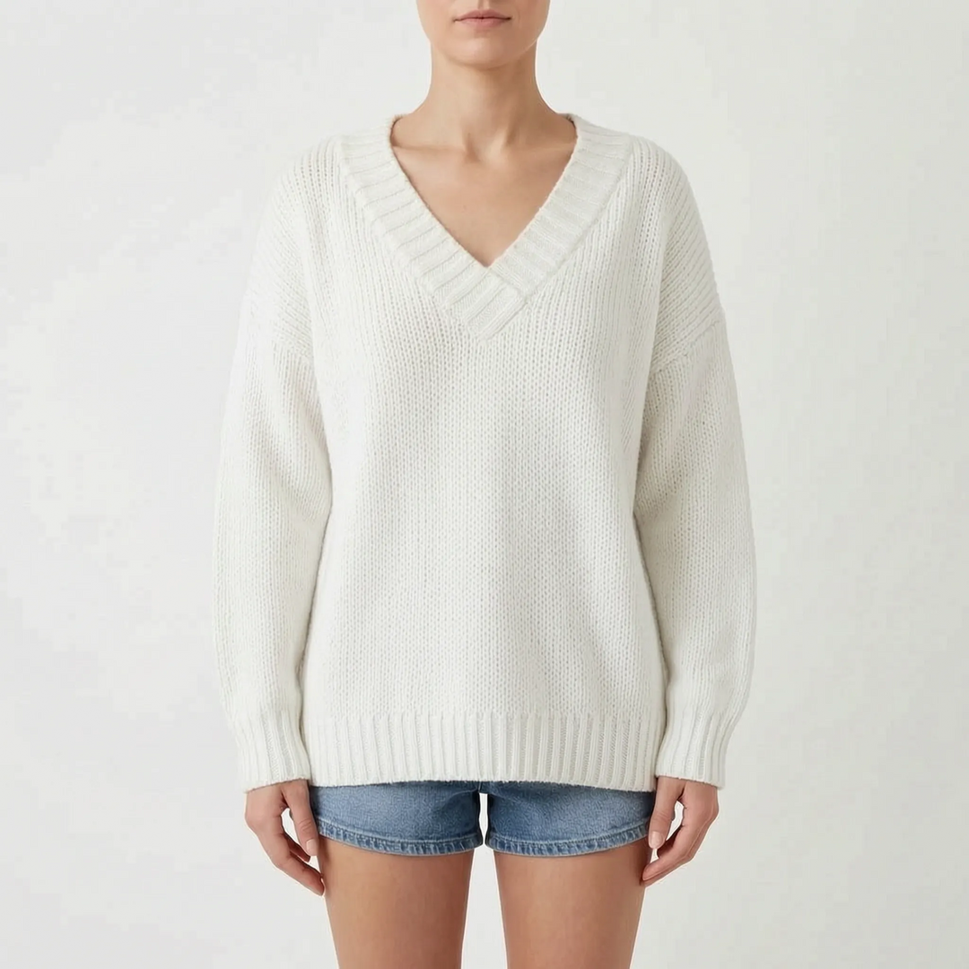 Trui dames | Oversized gebreid model met diepe v-hals