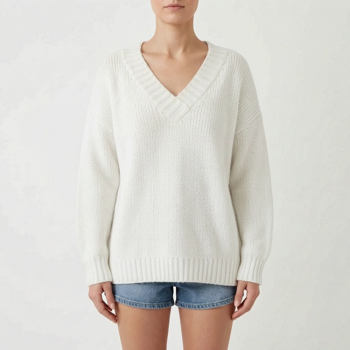 Trui dames | Oversized gebreid model met diepe v-hals
