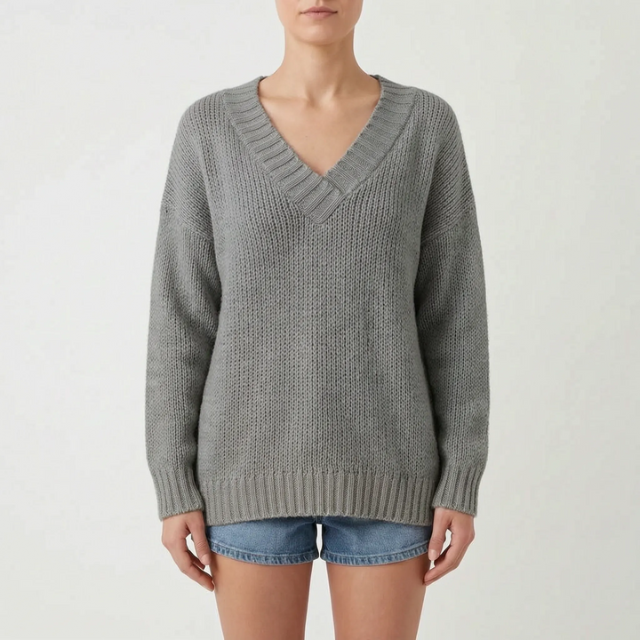 Trui dames | Oversized gebreid model met diepe v-hals