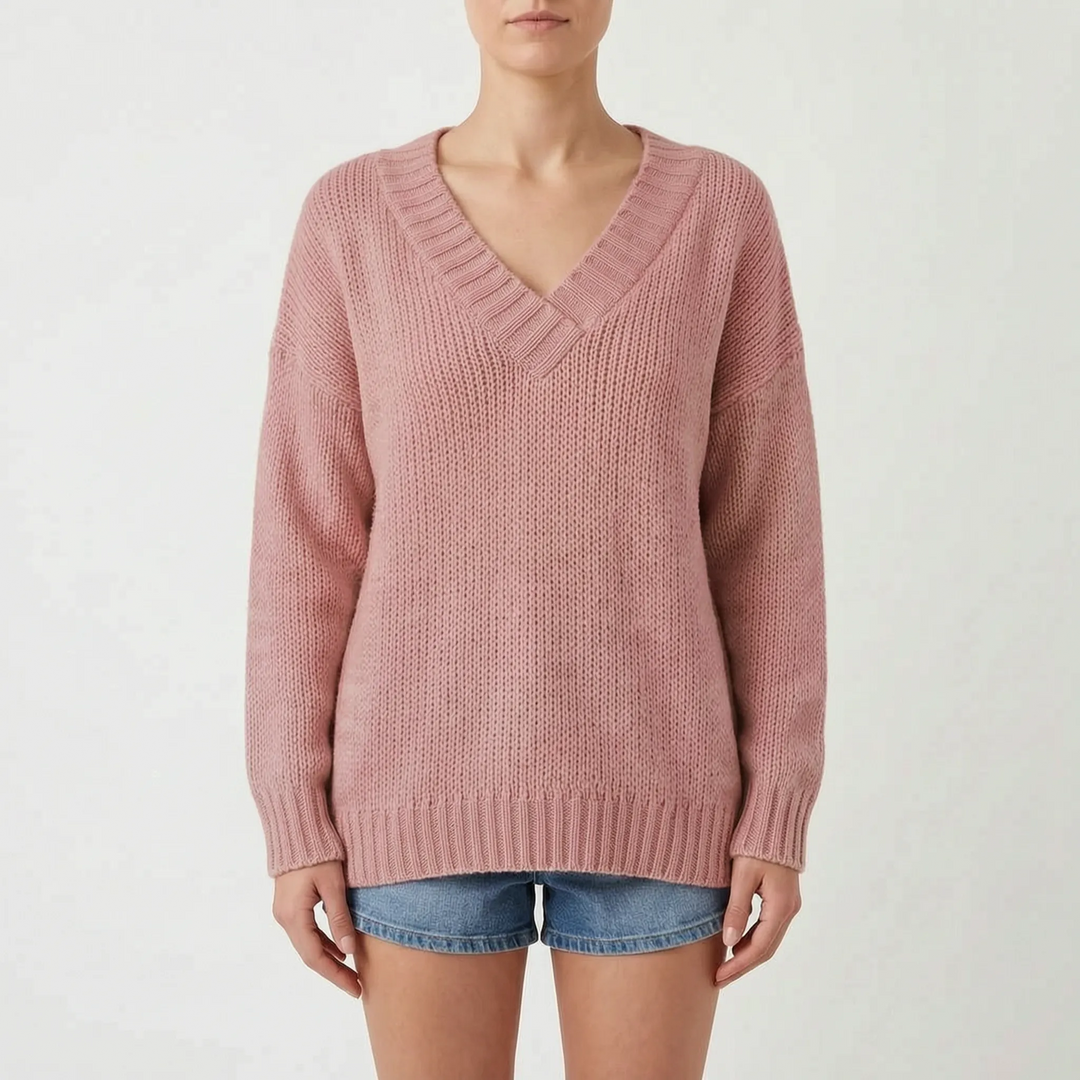 Trui dames | Oversized gebreid model met diepe v-hals