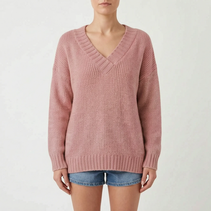 Trui dames | Oversized gebreid model met diepe v-hals