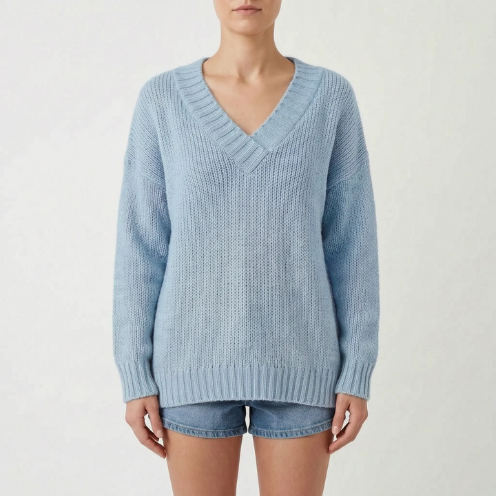 Trui dames | Oversized gebreid model met diepe v-hals