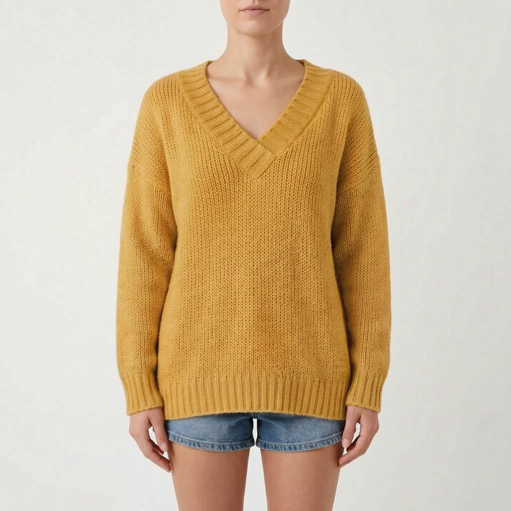 Trui dames | Oversized gebreid model met diepe v-hals