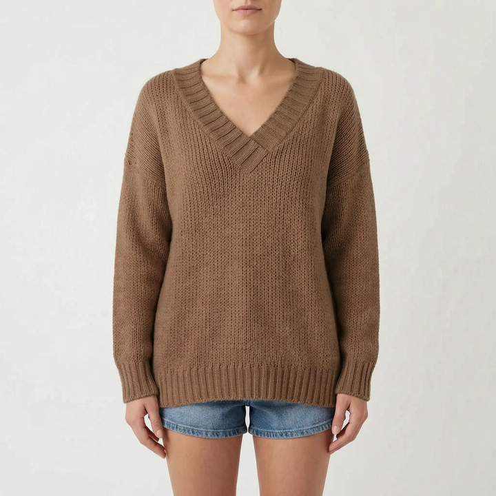 Trui dames | Oversized gebreid model met diepe v-hals