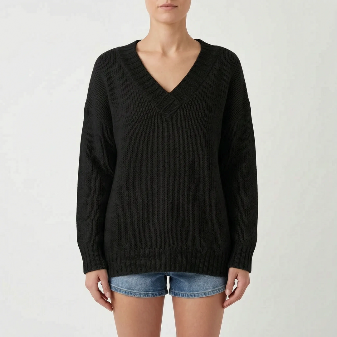 Trui dames | Oversized gebreid model met diepe v-hals