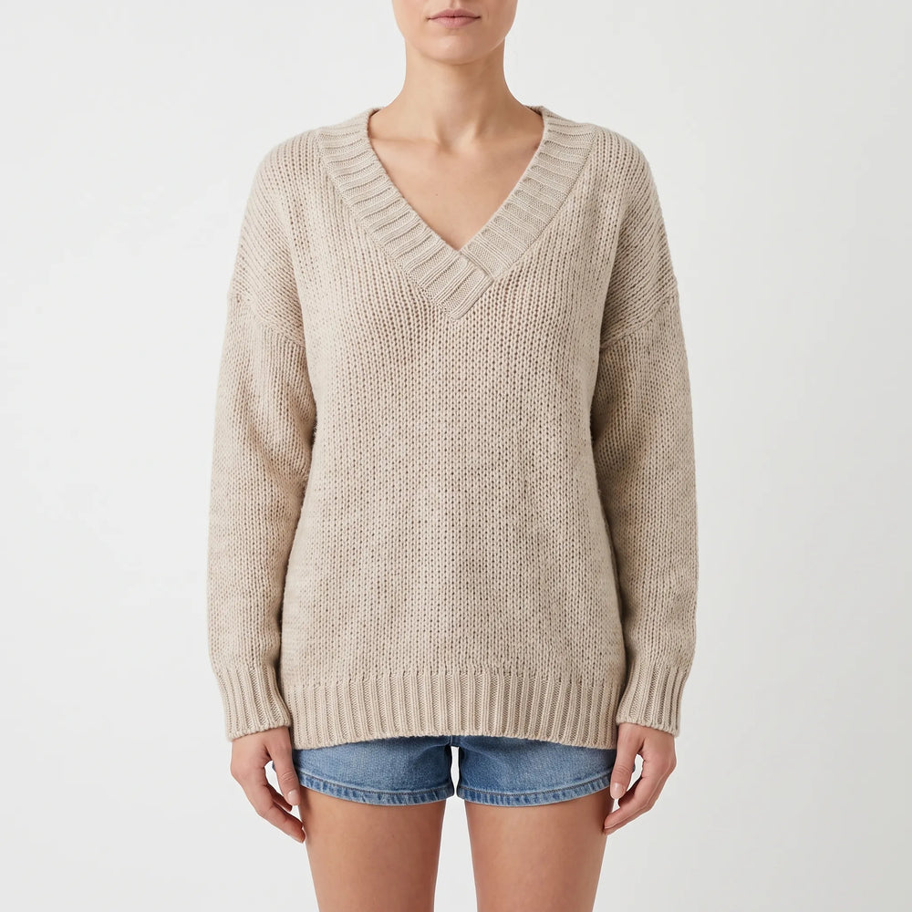 Trui dames | Oversized gebreid model met diepe v-hals