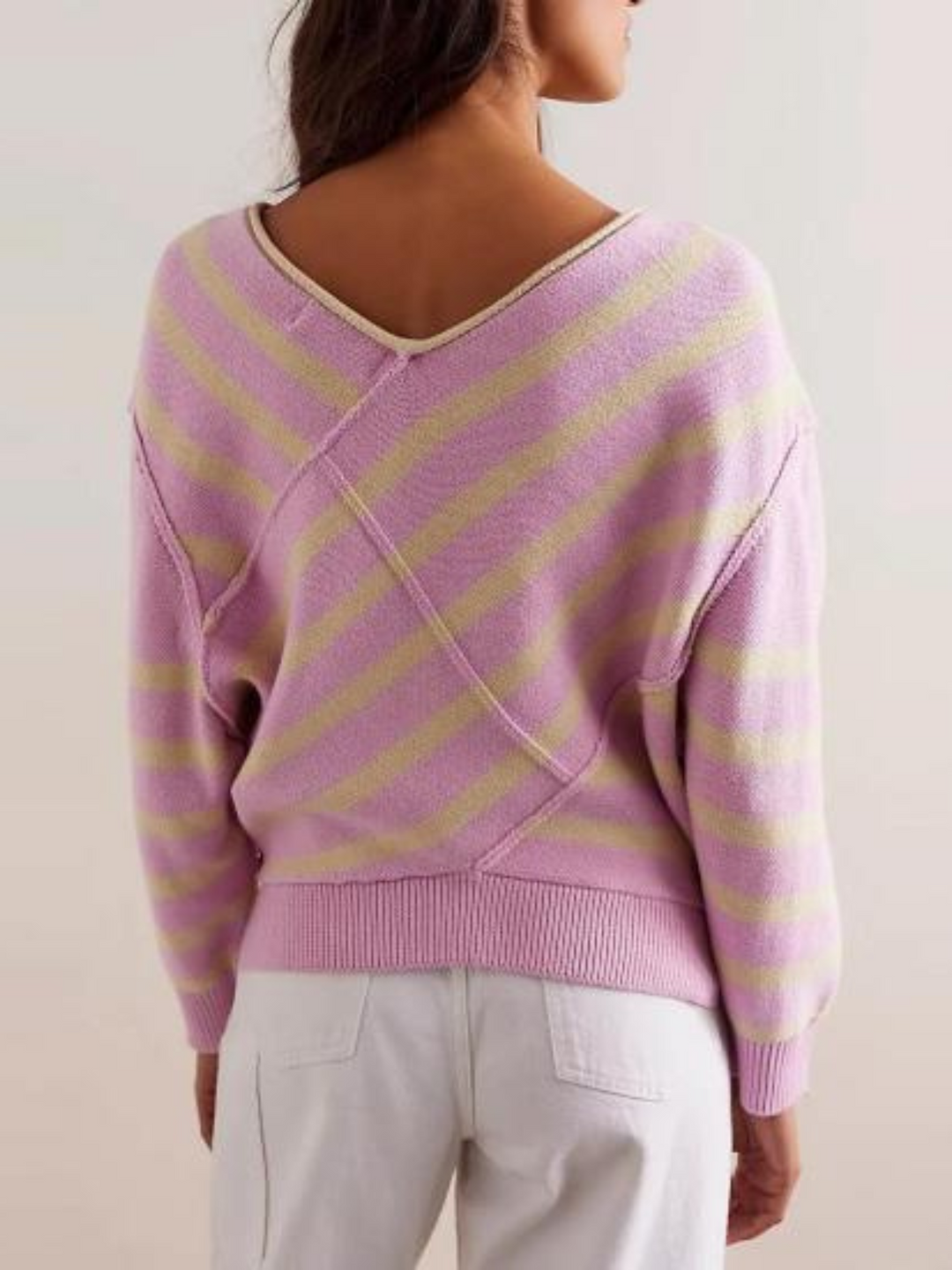 Trui dames | Oversized gebreid model met strepen en v-hals