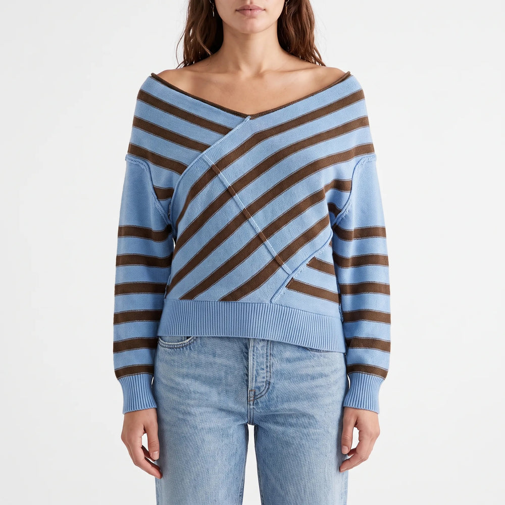 Trui dames | Oversized gebreid model met strepen en v-hals