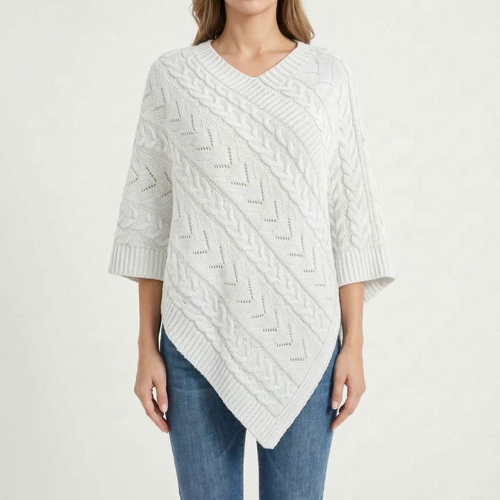 Trui dames | Oversized poncho met kabelpatroon en v-hals