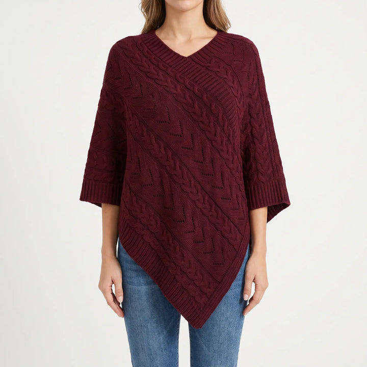 Trui dames | Oversized poncho met kabelpatroon en v-hals