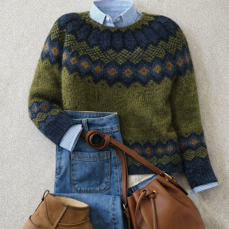 Trui dames | Wollen model met ronde hals en Fair Isle patroon