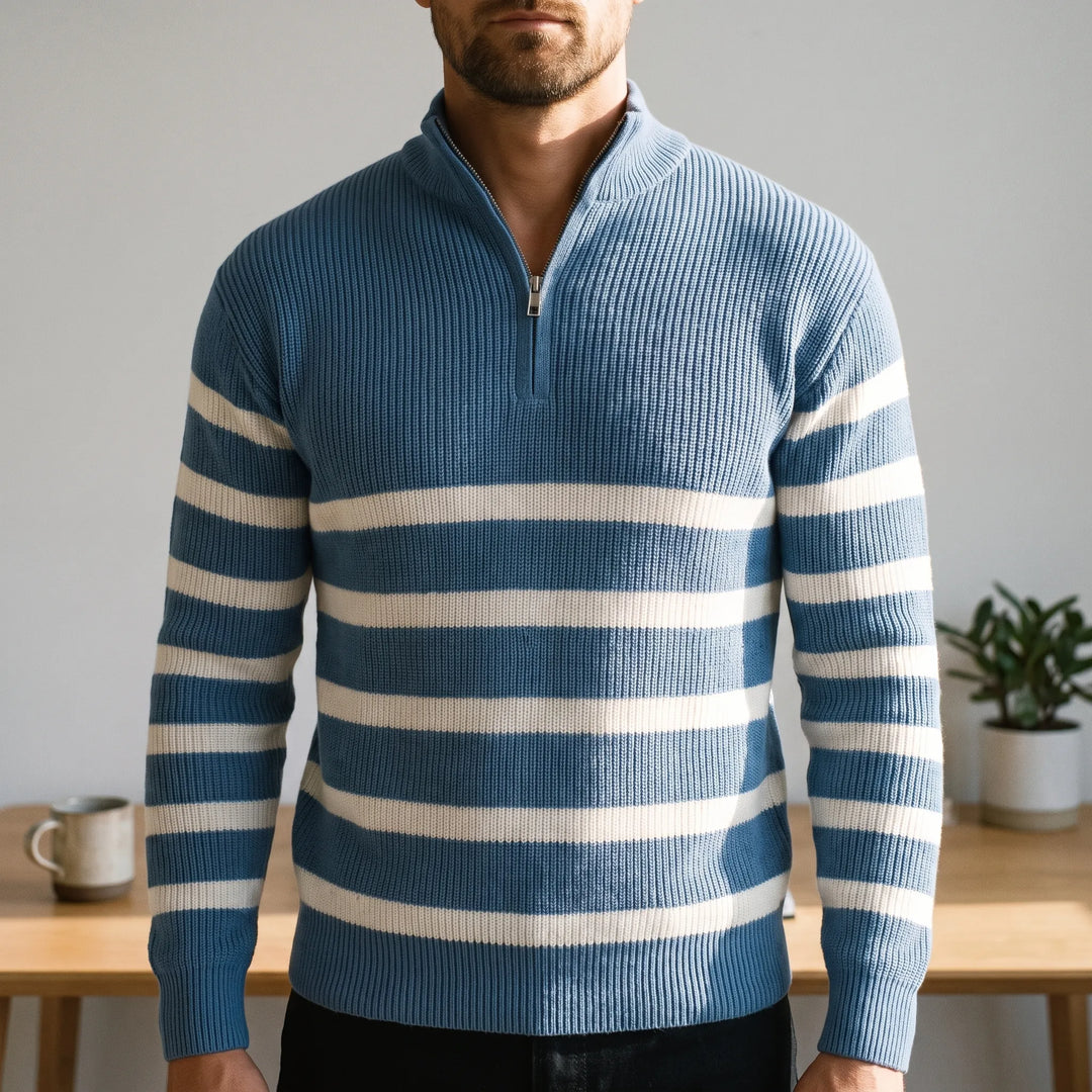 Trui heren | Gebreide half zip trui met strepen