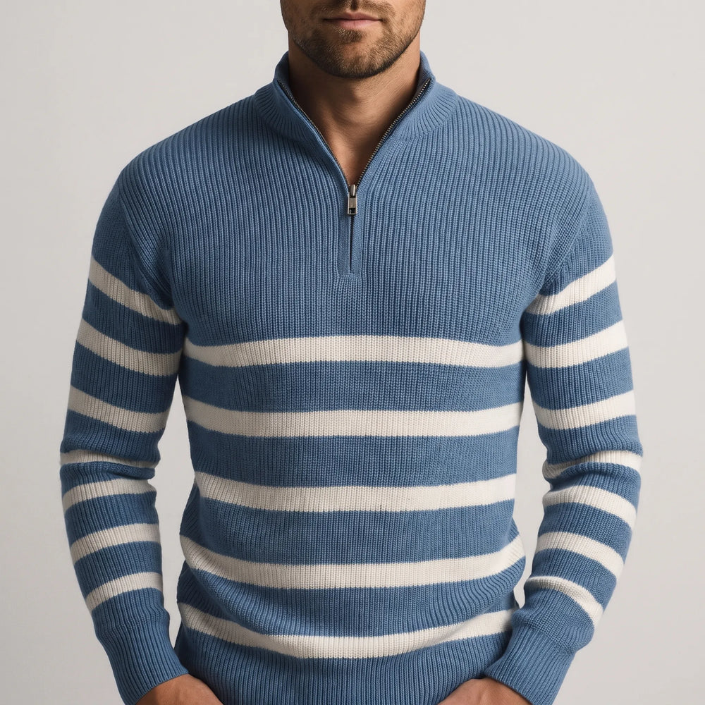 Trui heren | Gebreide half zip trui met strepen