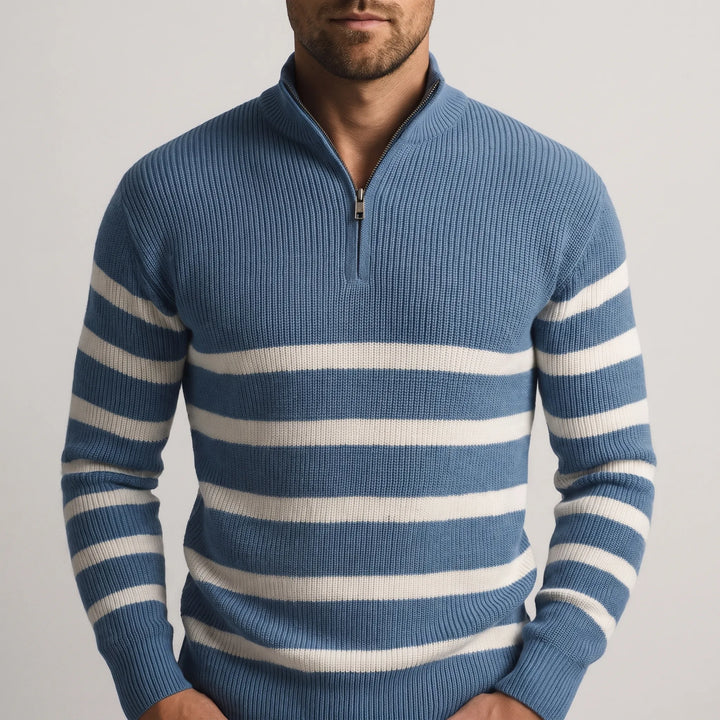 Trui heren | Gebreide half zip trui met strepen
