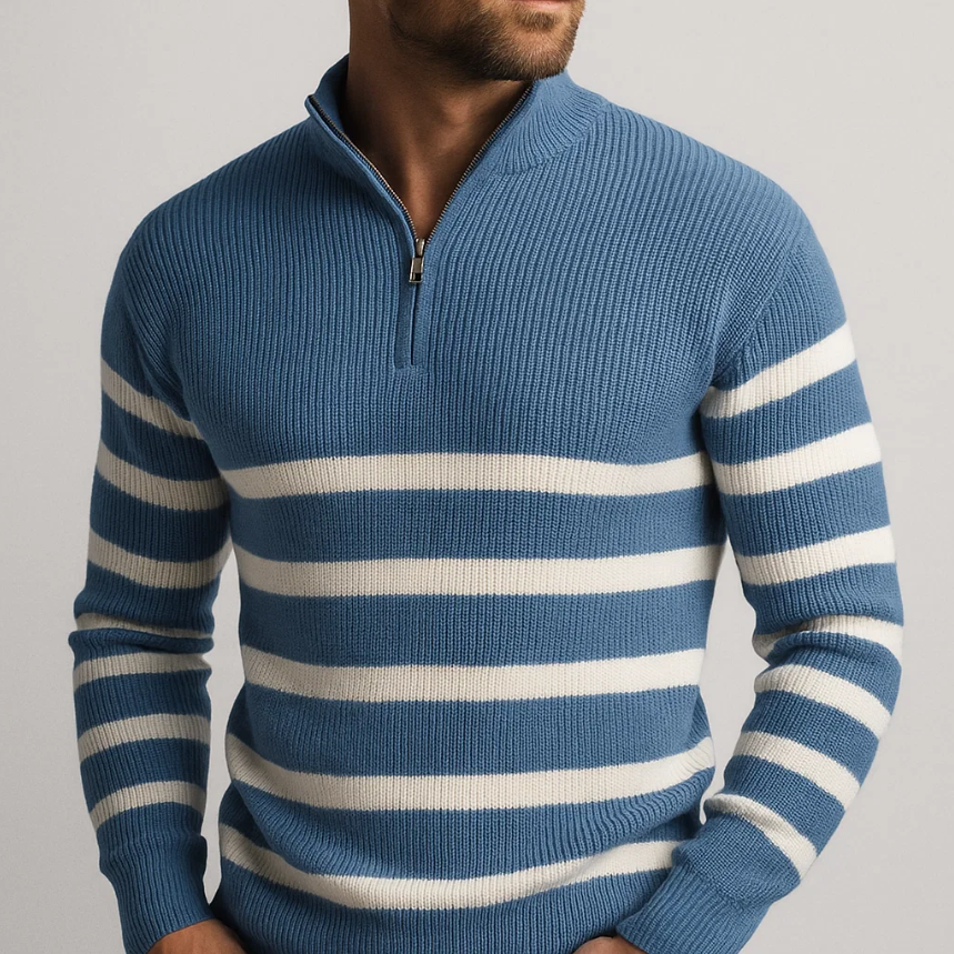 Trui heren | Gebreide half zip trui met strepen