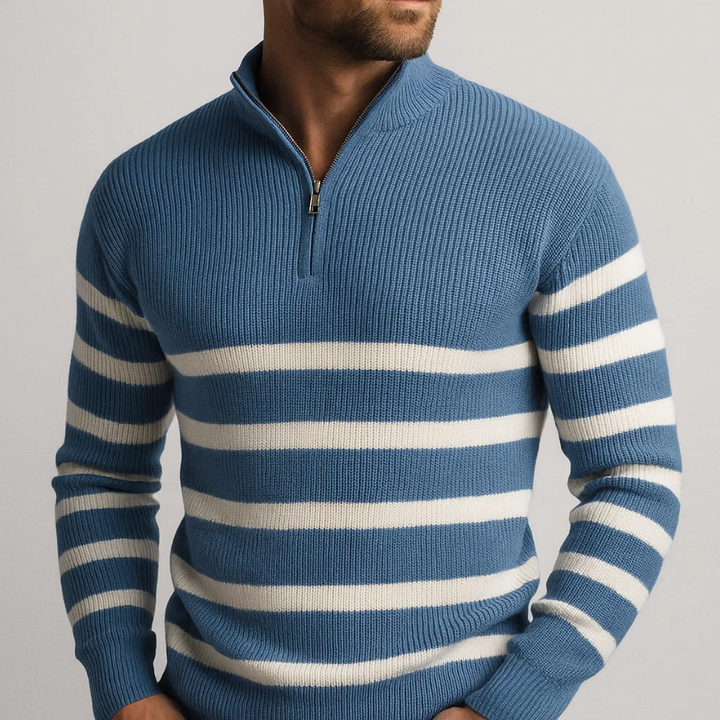 Trui heren | Gebreide half zip trui met strepen