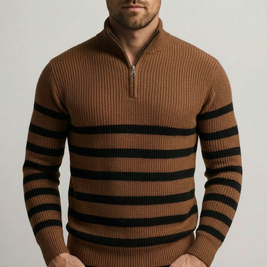 Trui heren | Gebreide half zip trui met strepen