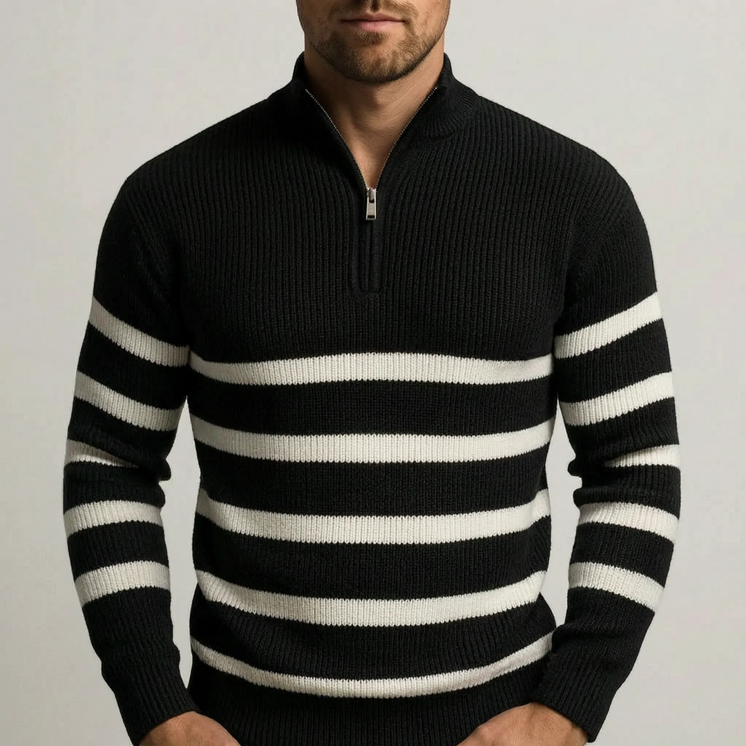 Trui heren | Gebreide half zip trui met strepen