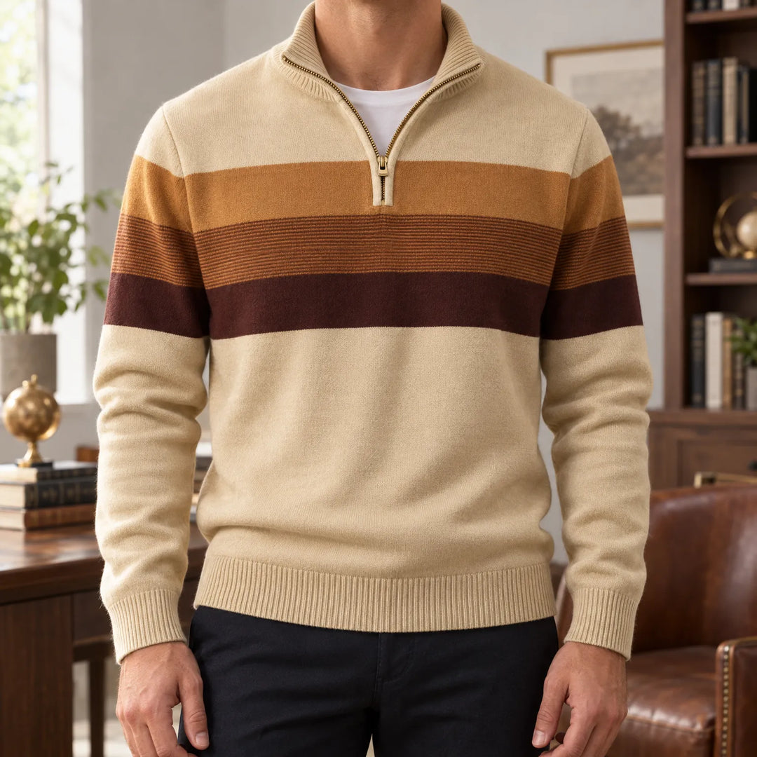 Trui heren | Gestreepte half zip met opstaande kraag