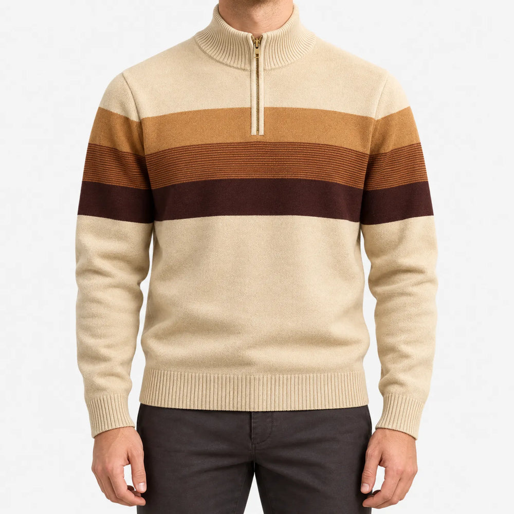 Trui heren | Gestreepte half zip met opstaande kraag