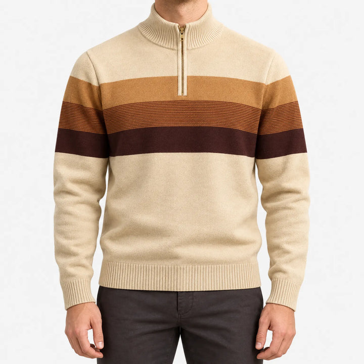 Trui heren | Gestreepte half zip met opstaande kraag