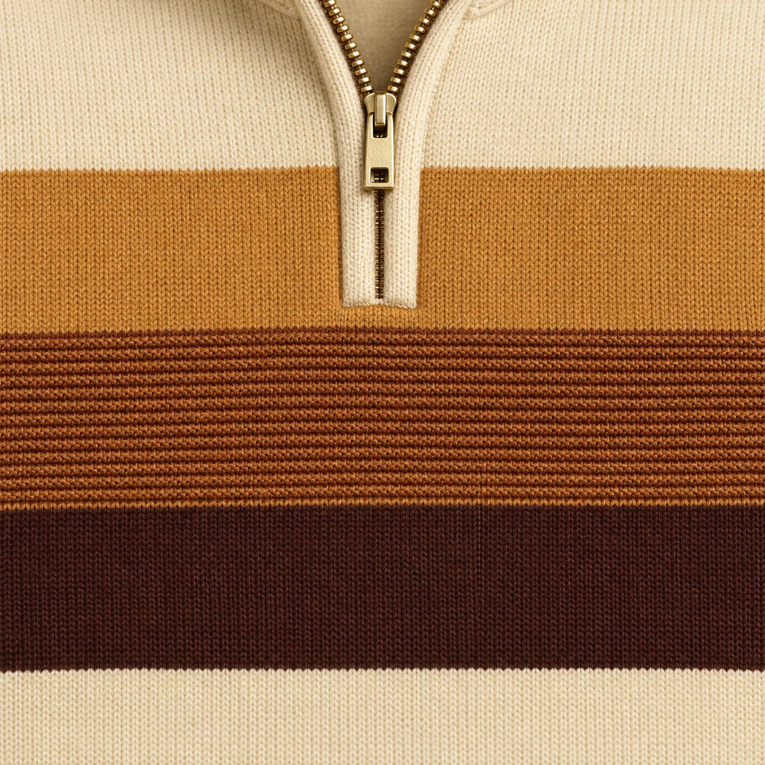 Trui heren | Gestreepte half zip met opstaande kraag