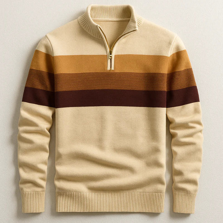 Trui heren | Gestreepte half zip met opstaande kraag