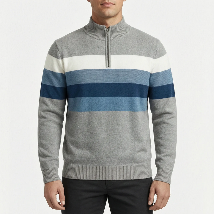 Trui heren | Gestreepte half zip met opstaande kraag